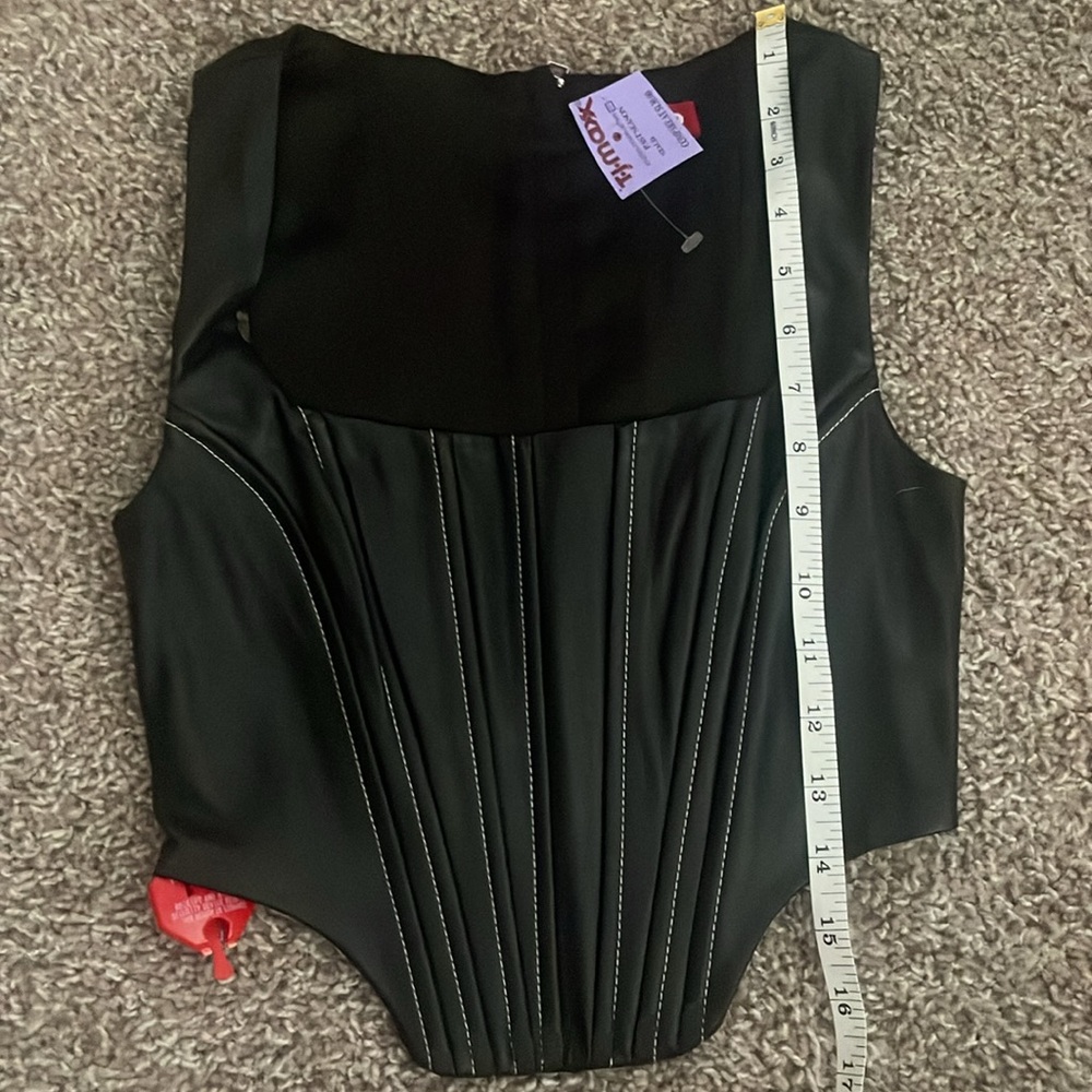 NWT Staud Alice Black Bustier Corset Vegan Faux Leather Crop Top - Picture 5 of 5